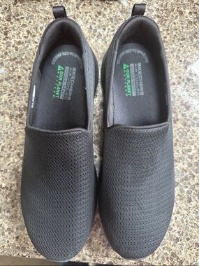 Skechers Women's Black Sneakers with Green Insole Branding